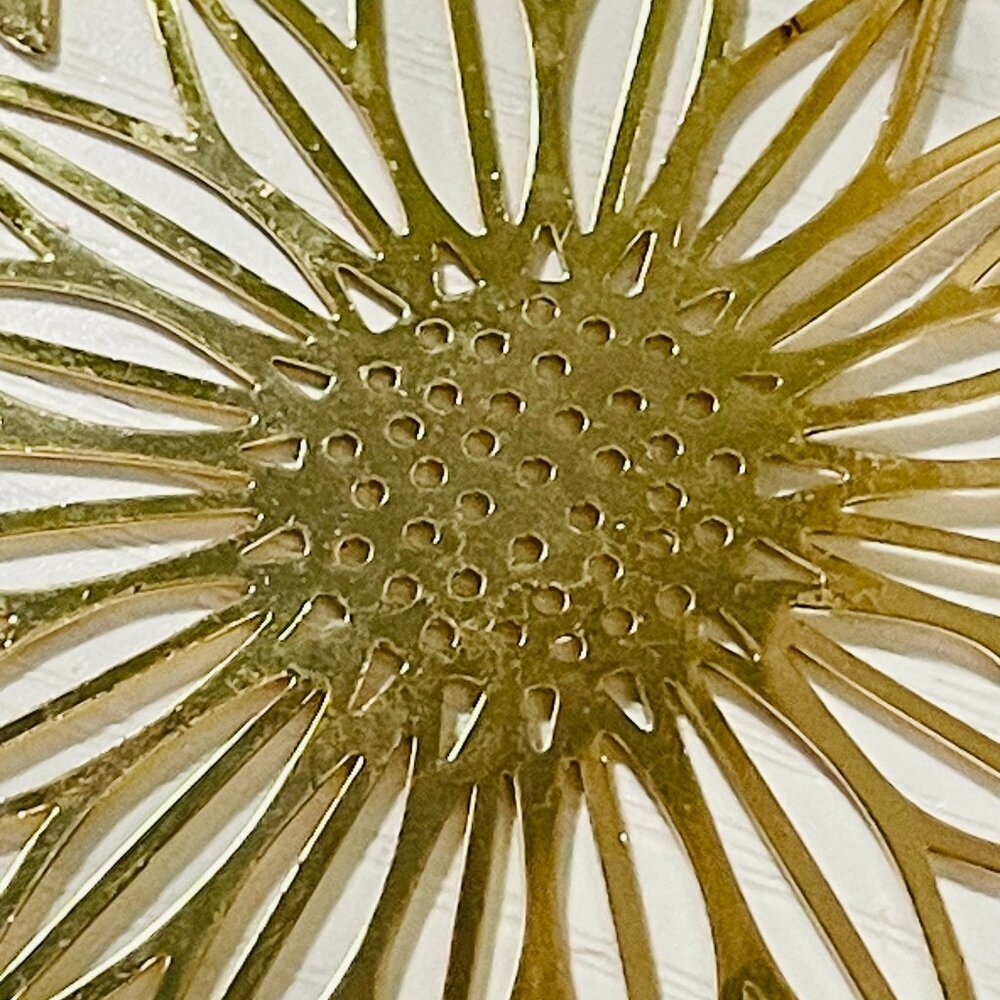 Gold Sunflower Cutout Dangle Earrings Lightweight Floral - Picture 2 of 3